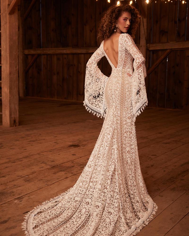 Lp2231 boho bell sleeve wedding dress with lace and low back4